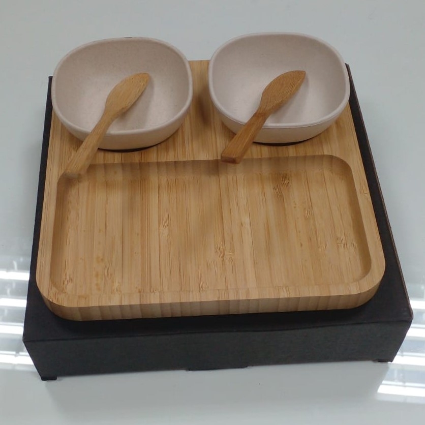 CONJ. PARA PETISCOS E PATÊS EM BAMBU/FIBRA DE BAMBU-5 PÇS