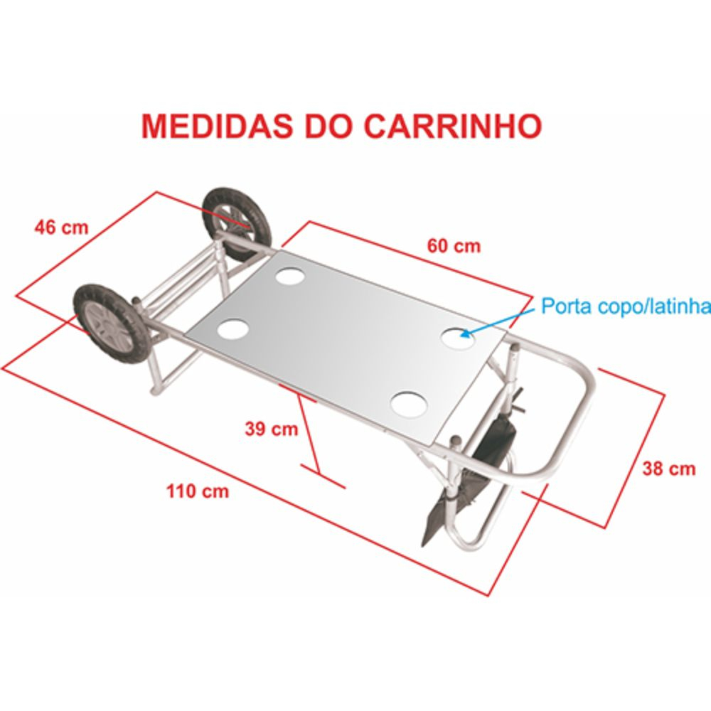 Carrinho de praia com Avanço para caixa térmica